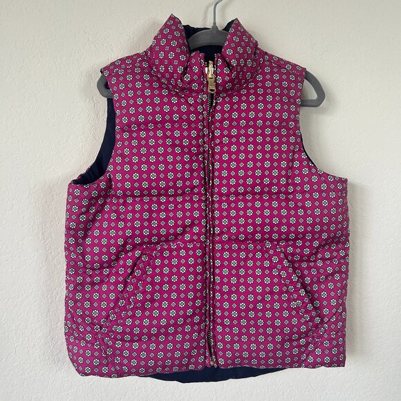 Ralph Lauren Girls Vest 4 Navy Pink Floral Reversible Down Feather Quilted